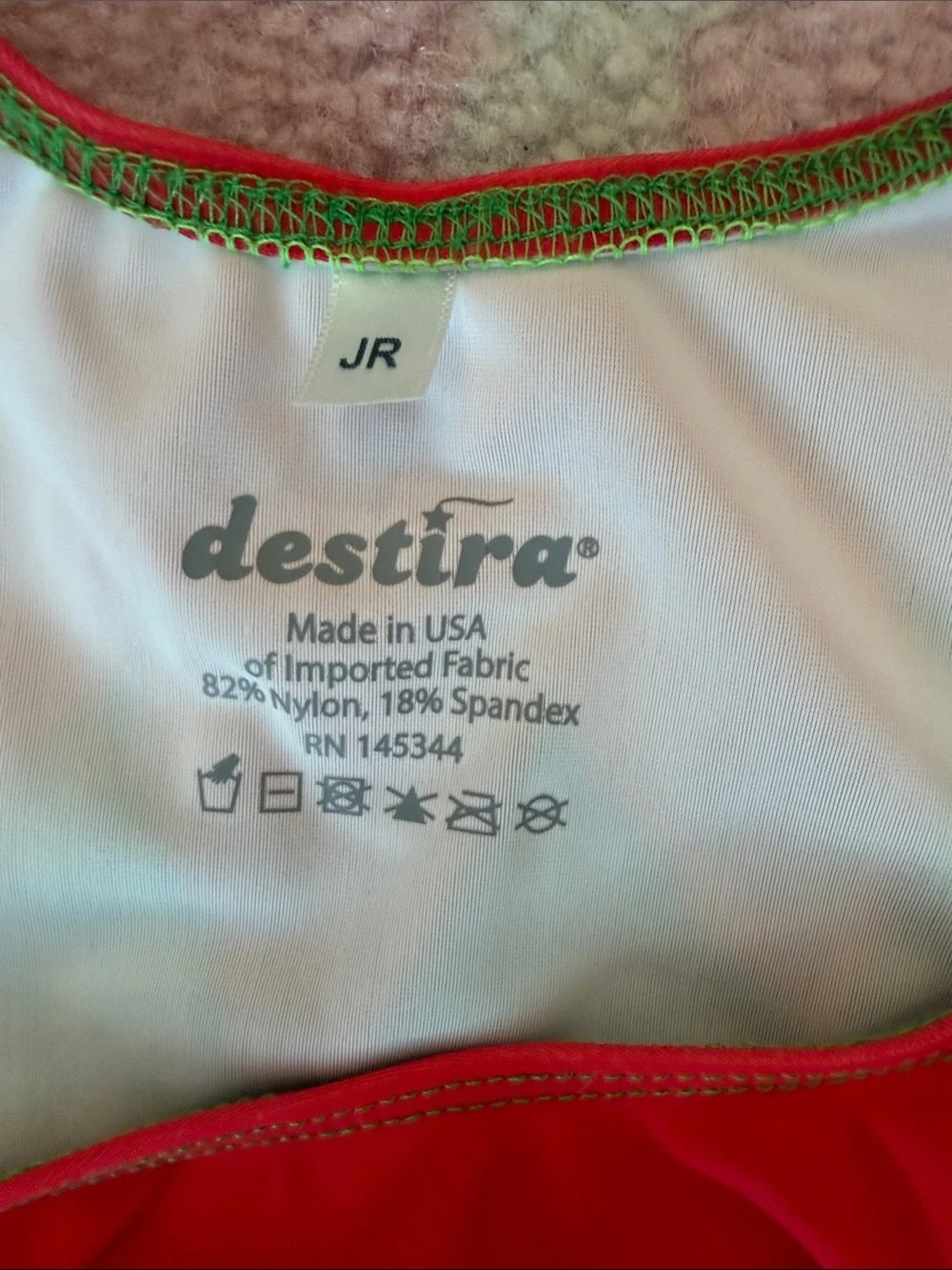 Destira girls, gymnastics leotard Green & Red Elf Leo size child extra large